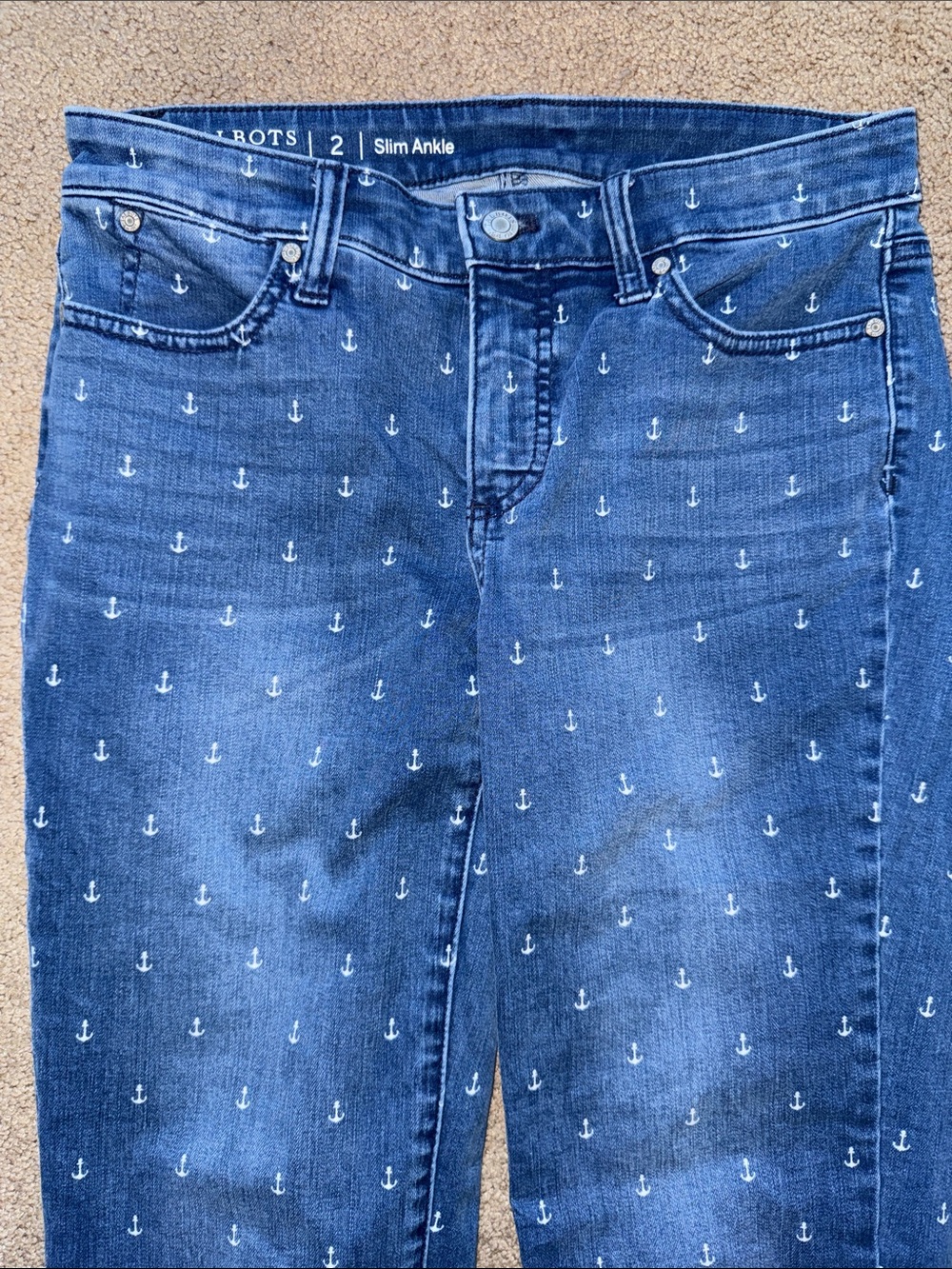 Talbots Dark Blue Slim Ankle Jeans with White Anchor Print